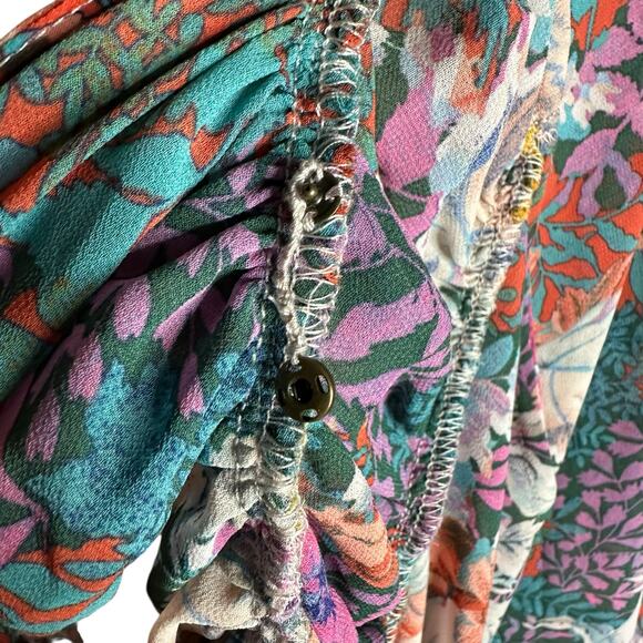 AKEMI + KIN Colorful Button Front Sheer Floral Midi Dress Kimono Size Medium - Picture 5 of 8